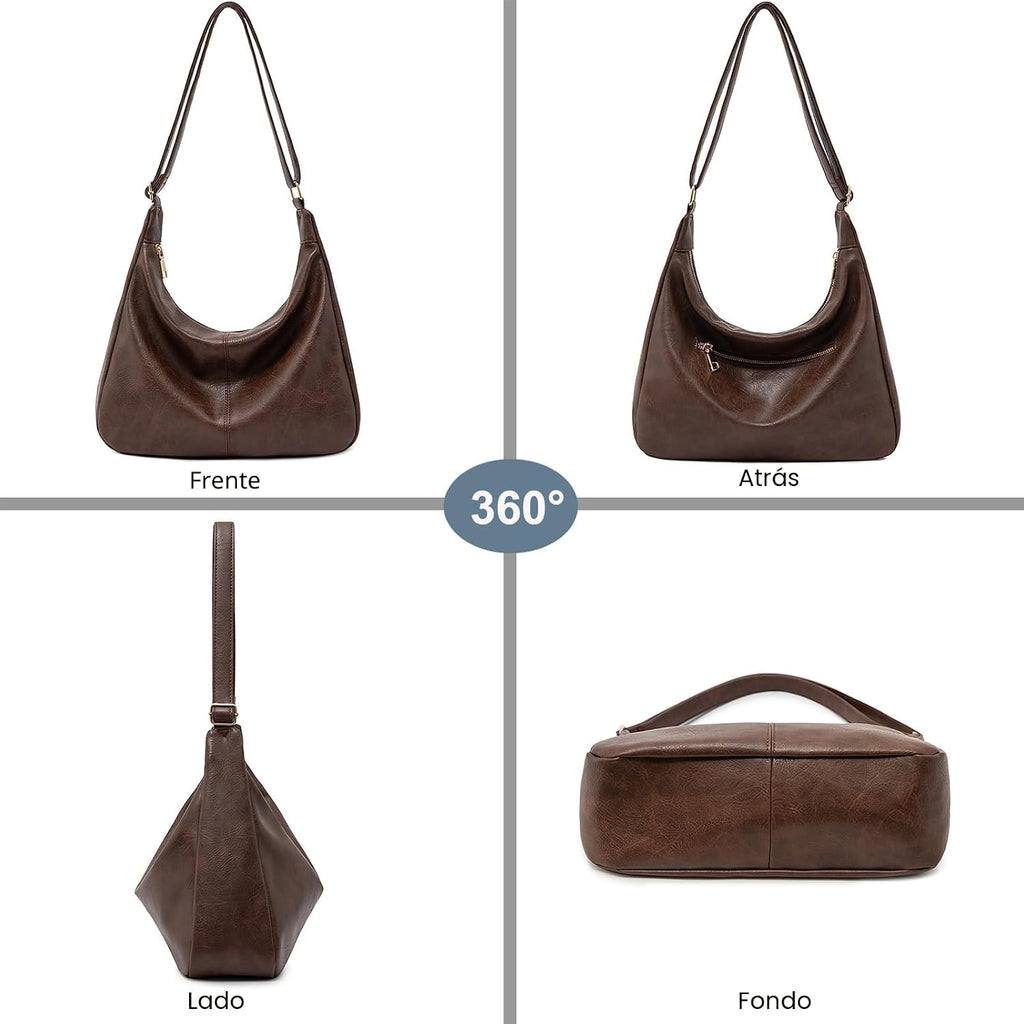 NIUEIMEE ZHOU Bolsos Hobo para mujer Bolso de hombro de cuero vegan...