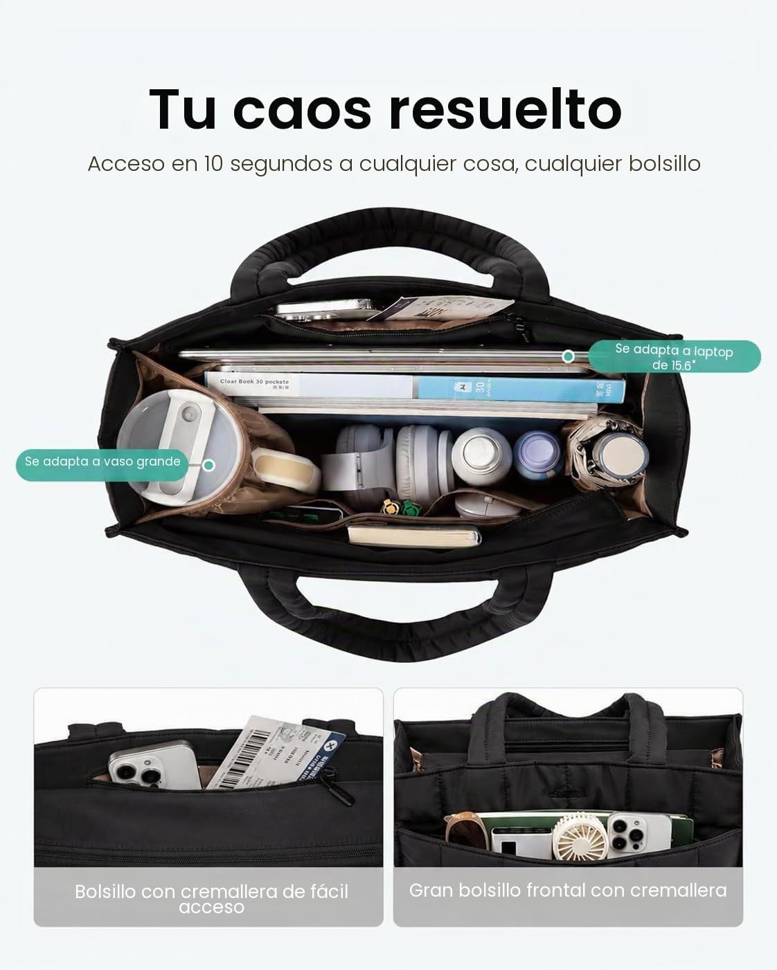 LOVEVOOK - Bolso de mano para mujer, bolso de trabajo acolchado de...