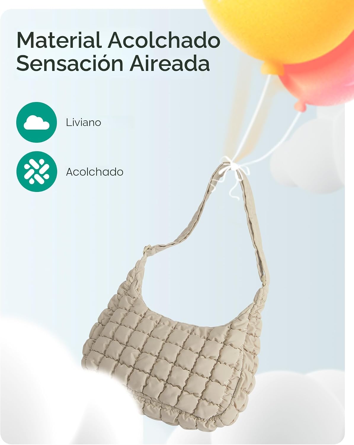 Bolso cruzado tipo hobo de BAGSMART para mujer, bolsos acolchados y...