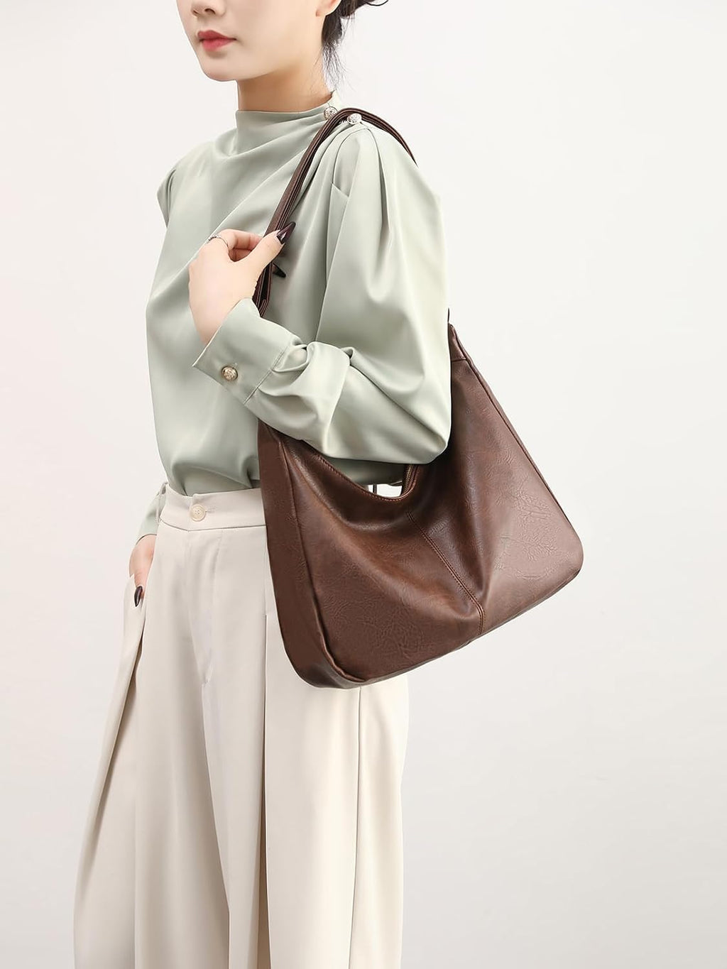 NIUEIMEE ZHOU Bolsos Hobo para mujer Bolso de hombro de cuero vegan...