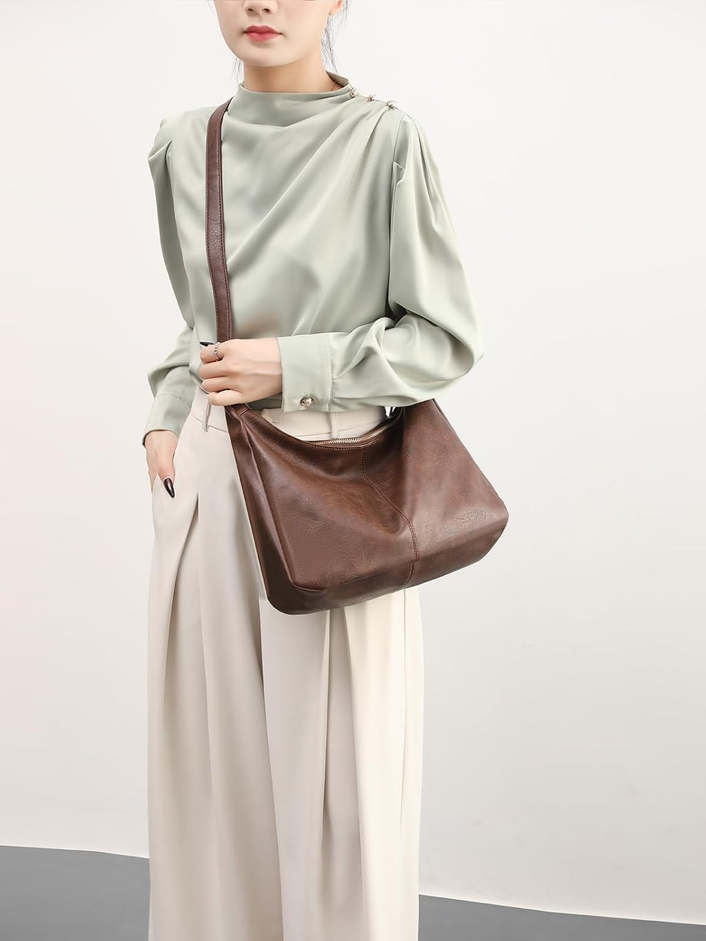 NIUEIMEE ZHOU Bolsos Hobo para mujer Bolso de hombro de cuero vegan...