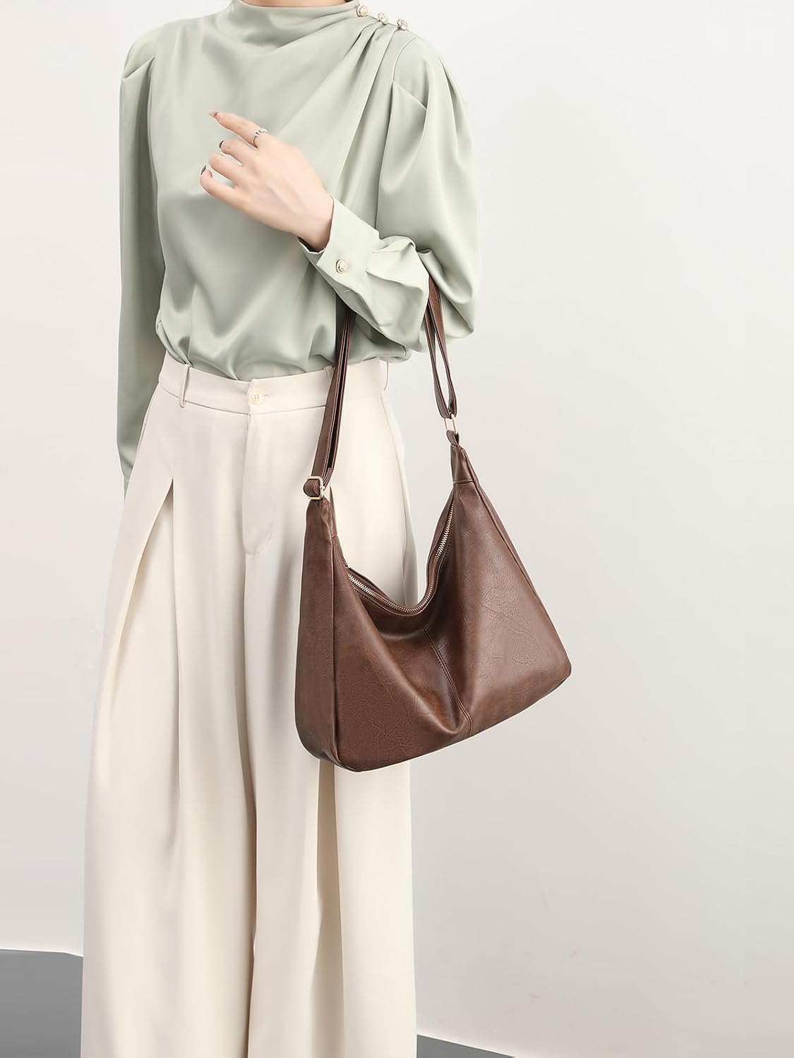NIUEIMEE ZHOU Bolsos Hobo para mujer Bolso de hombro de cuero vegan...