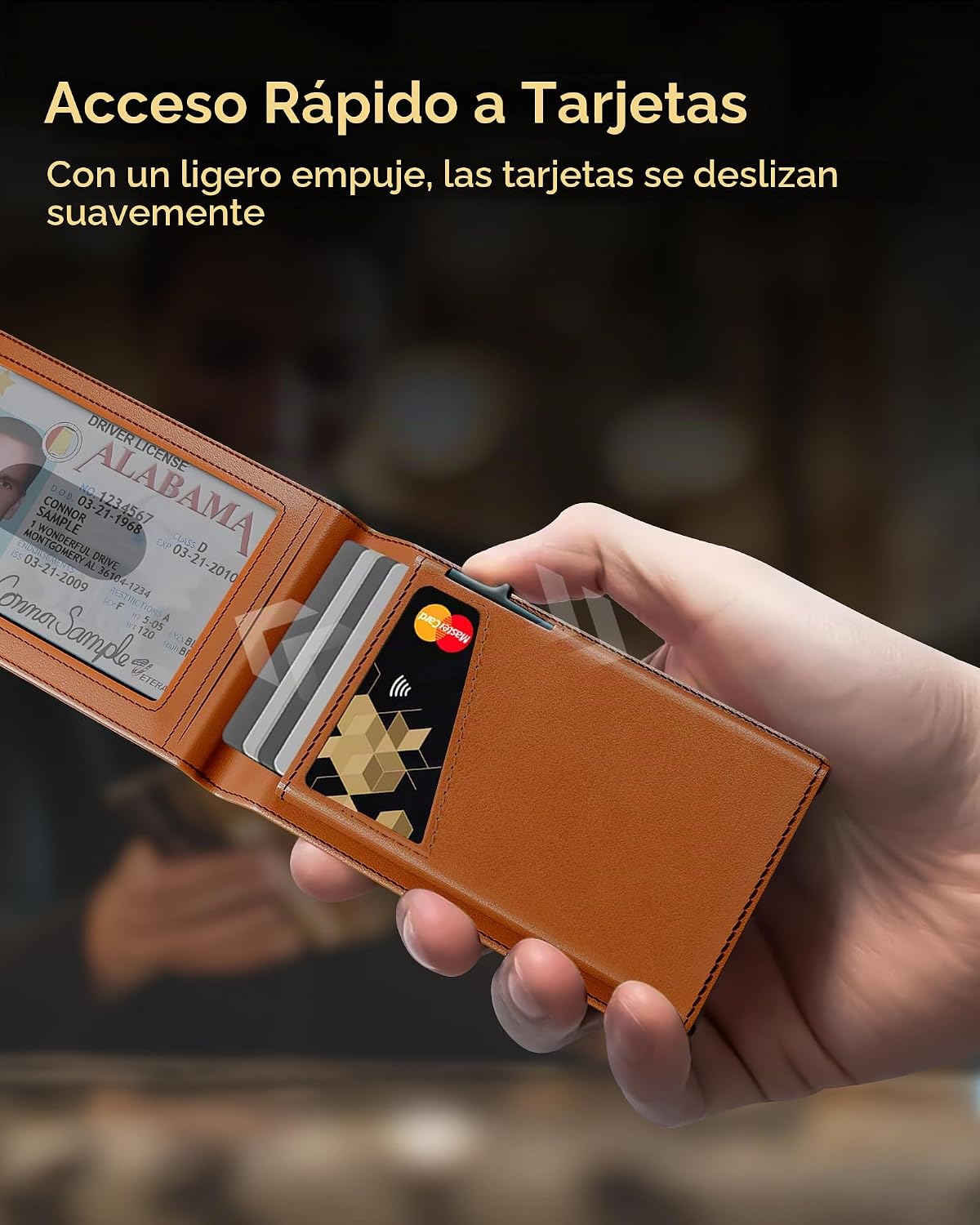 QLD Cartera minimalista para hombres - Cartera de cuero con bloqueo...