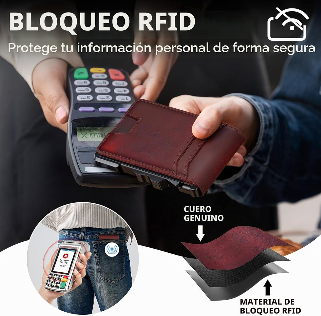 furid Cartera de cuero genuino para hombres: billetera minimalista...