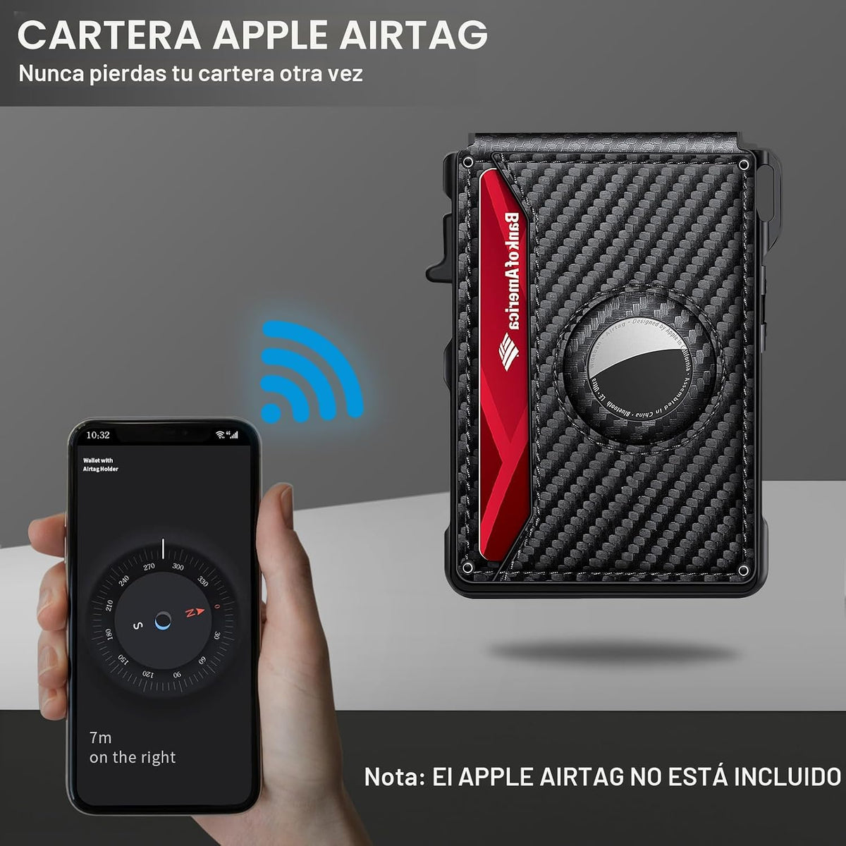 KIKVES Billetera para Airtag para hombre, tarjetero para AirTag con...