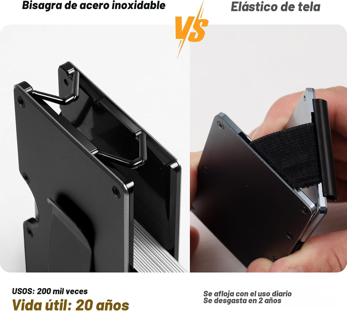 Cartera minimalista Lenvoten para hombres, cartera de metal con cli...