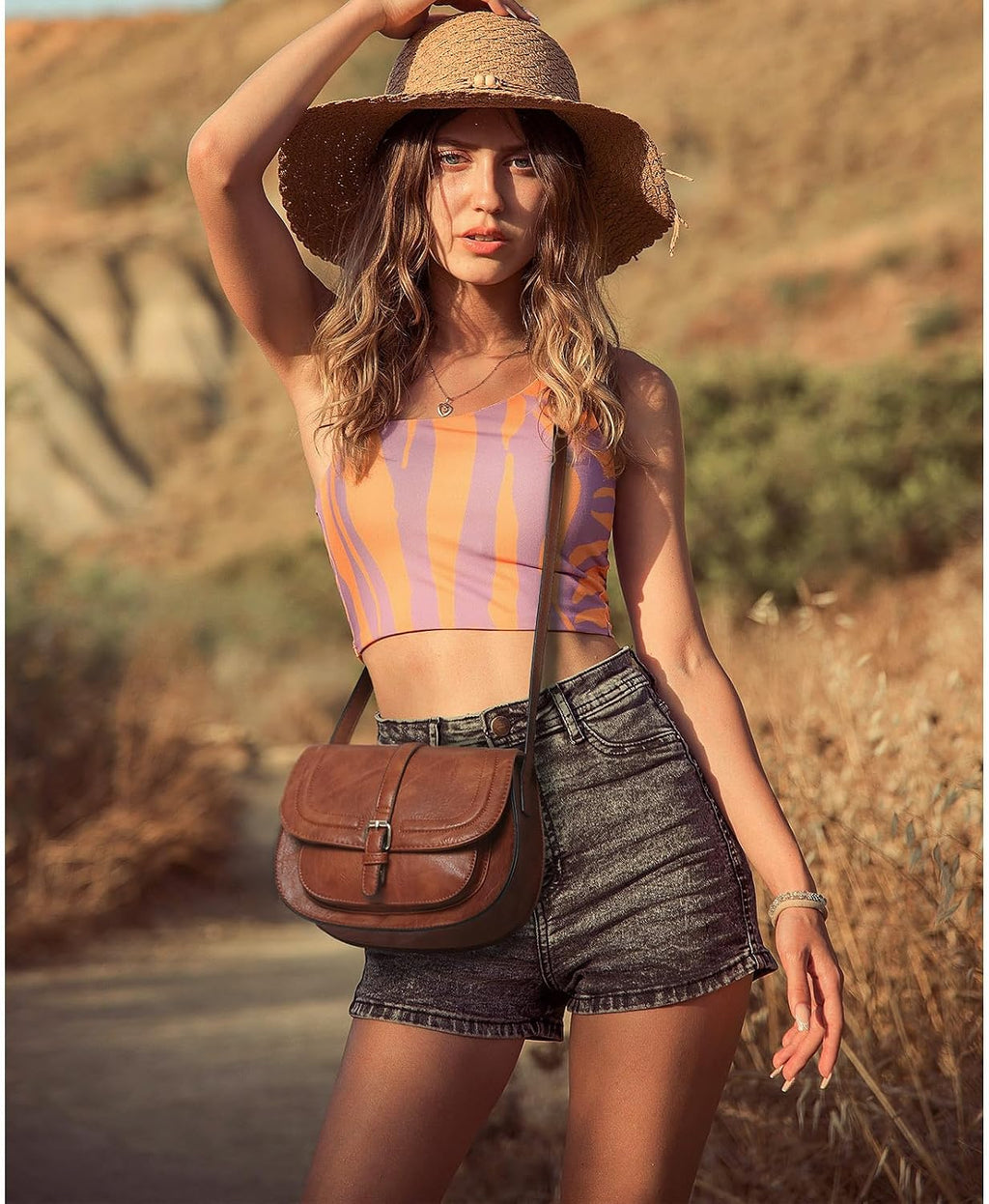 Bolsa cruzada de cuero vegano para mujer, pequeña, para colgarla en...
