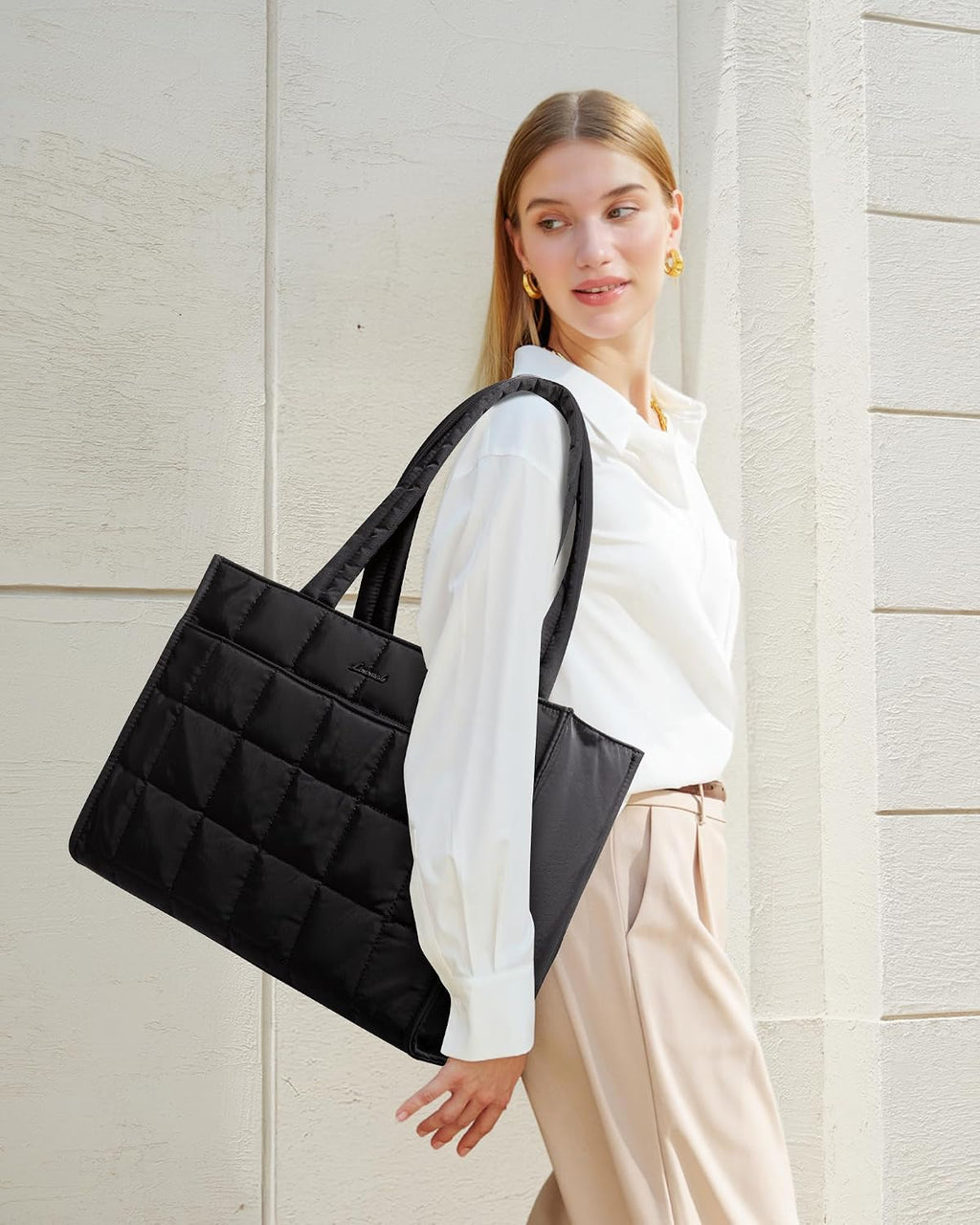 LOVEVOOK - Bolso de mano para mujer, bolso de trabajo acolchado de...