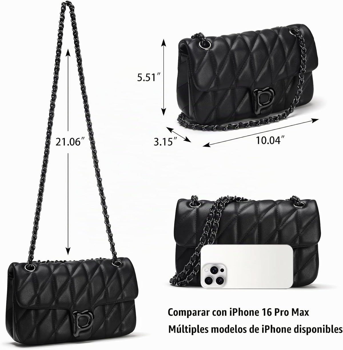 Pelimoo Bolso Bandolera Acolchado para Mujer de Moda - Bolso de Man...