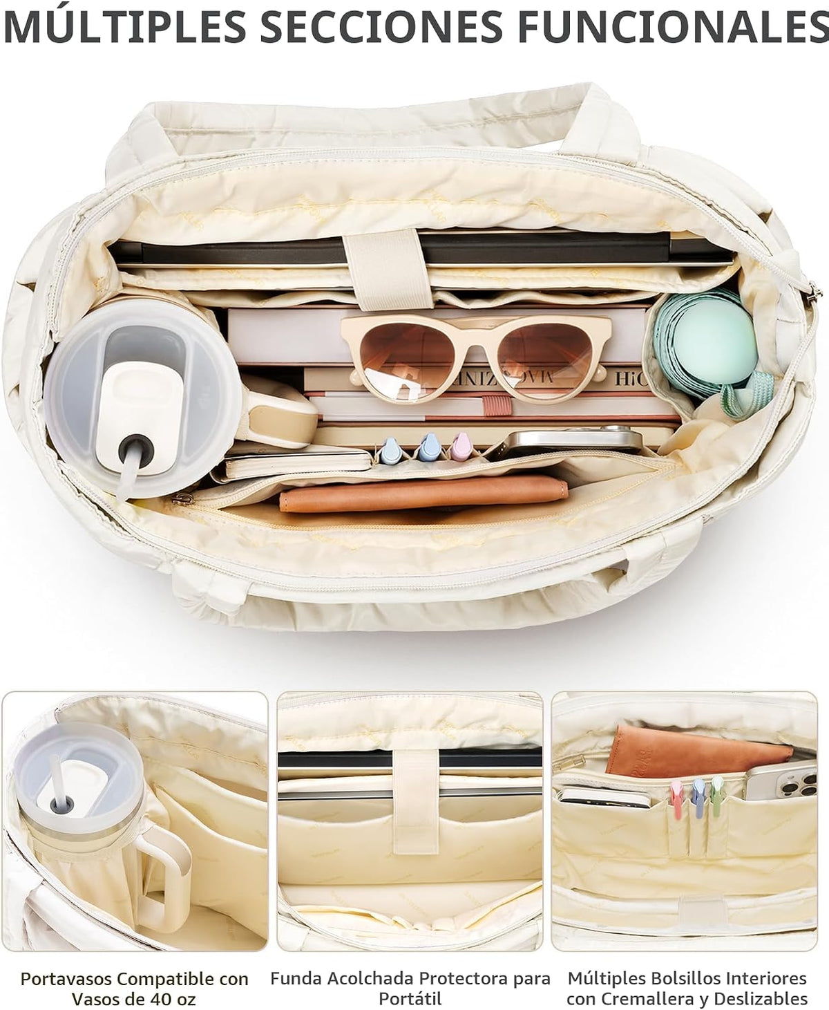 Bolsa Tote Acolchada para Mujeres, Bolsa de Mano de Trabajo Ligera...