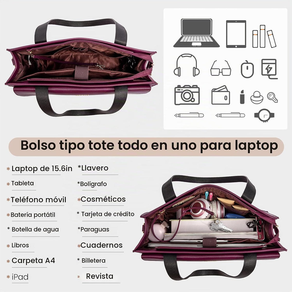 LOVEVOOK Bolsa para laptop para mujeres de 15.6 pulgadas, bolso tip...