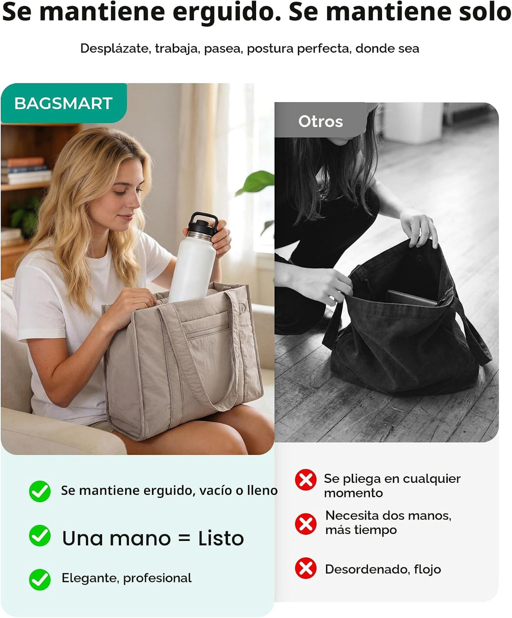 BAGSMART Bolsa Tote Pequeña para Mujeres, Bolsa Cruzada con Cremall...