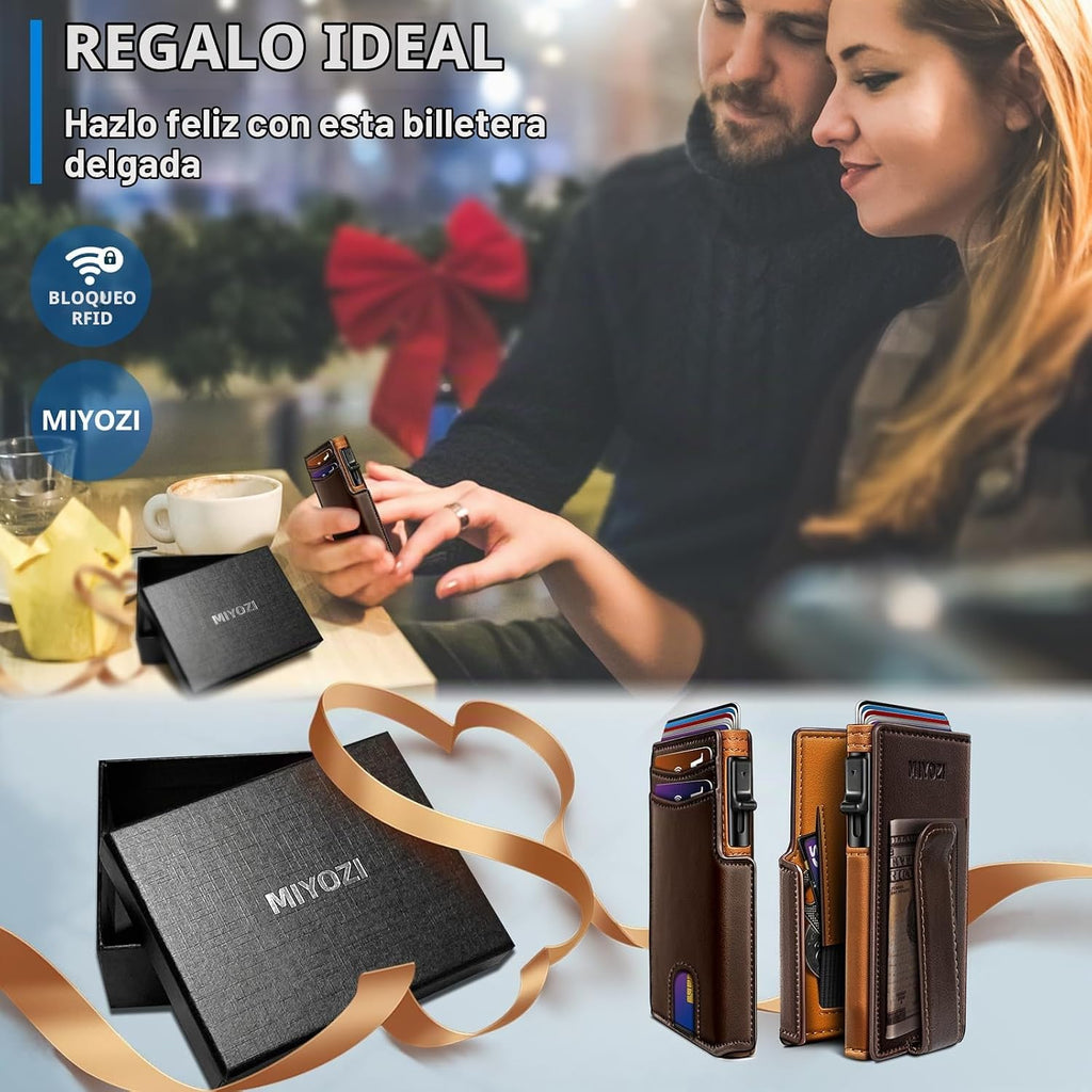 miyozi Billetera para hombre, con clip para dinero, bolsillo para m...