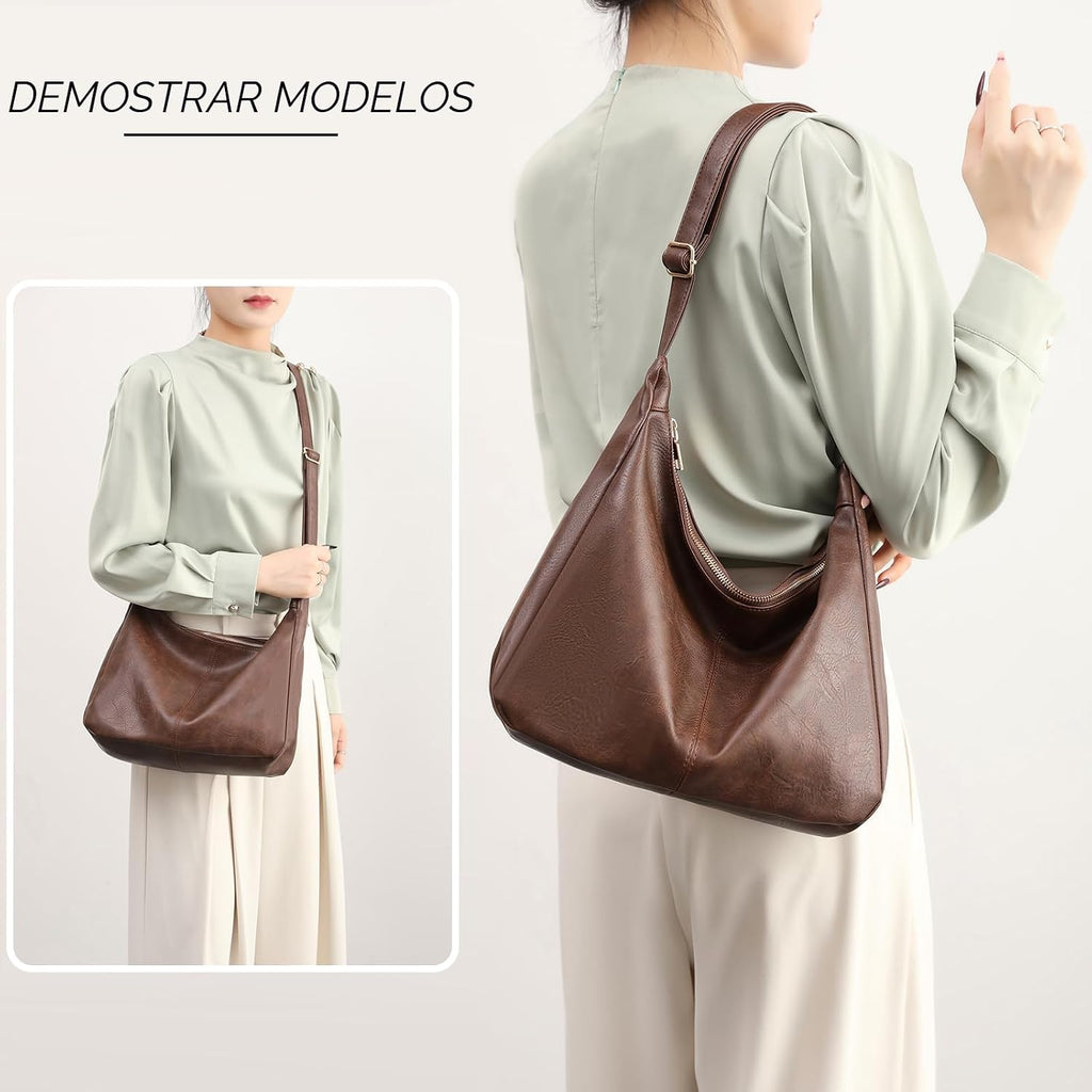 NIUEIMEE ZHOU Bolsos Hobo para mujer Bolso de hombro de cuero vegan...
