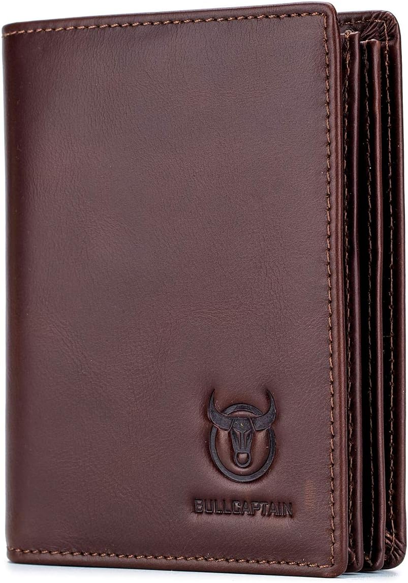 BULLCAPTAIN Cartera de cuero genuino plegable de gran capacidad par...
