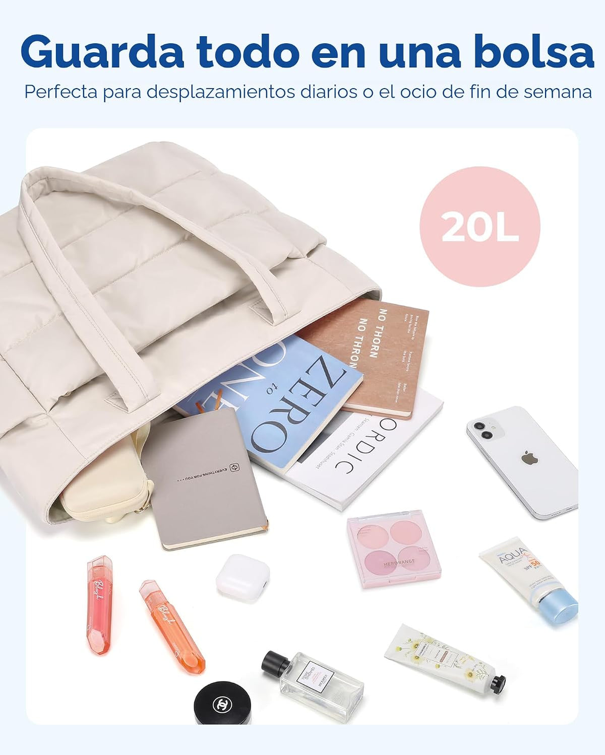 Bolso tote BAGSMART para mujeres, bolso de hombro ligero y acolchad...