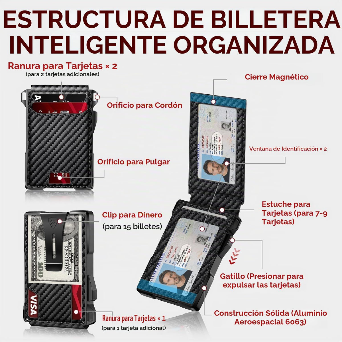 Billetera para hombre, cartera minimalista con 14 tarjetas, cartera...