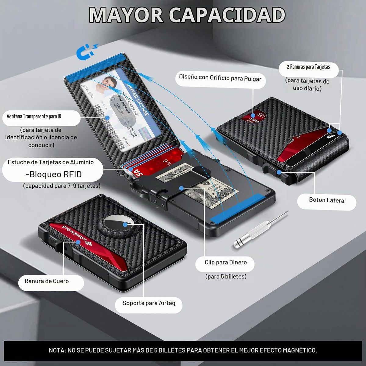 KIKVES Billetera para Airtag para hombre, tarjetero para AirTag con...