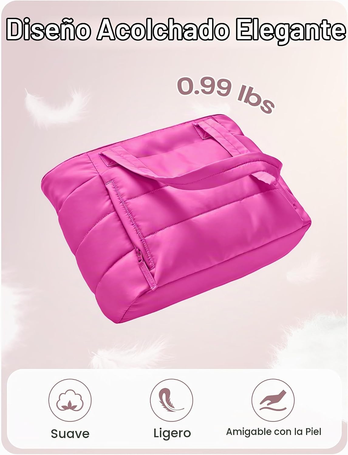 Bolso de mano para mujer con cierre, bolso acolchado tipo puffer co...