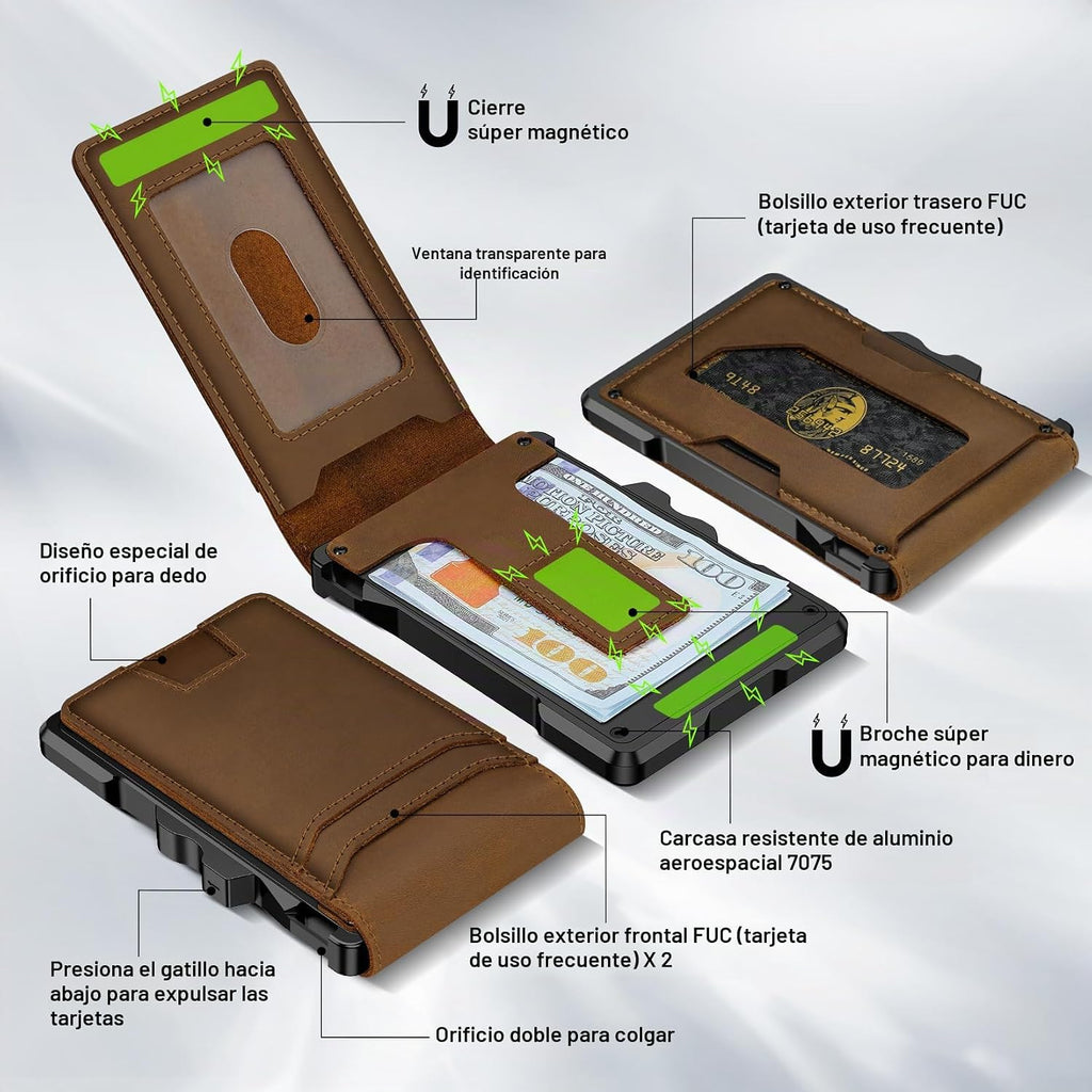 furid Cartera de cuero genuino para hombre: carteras minimalistas R...