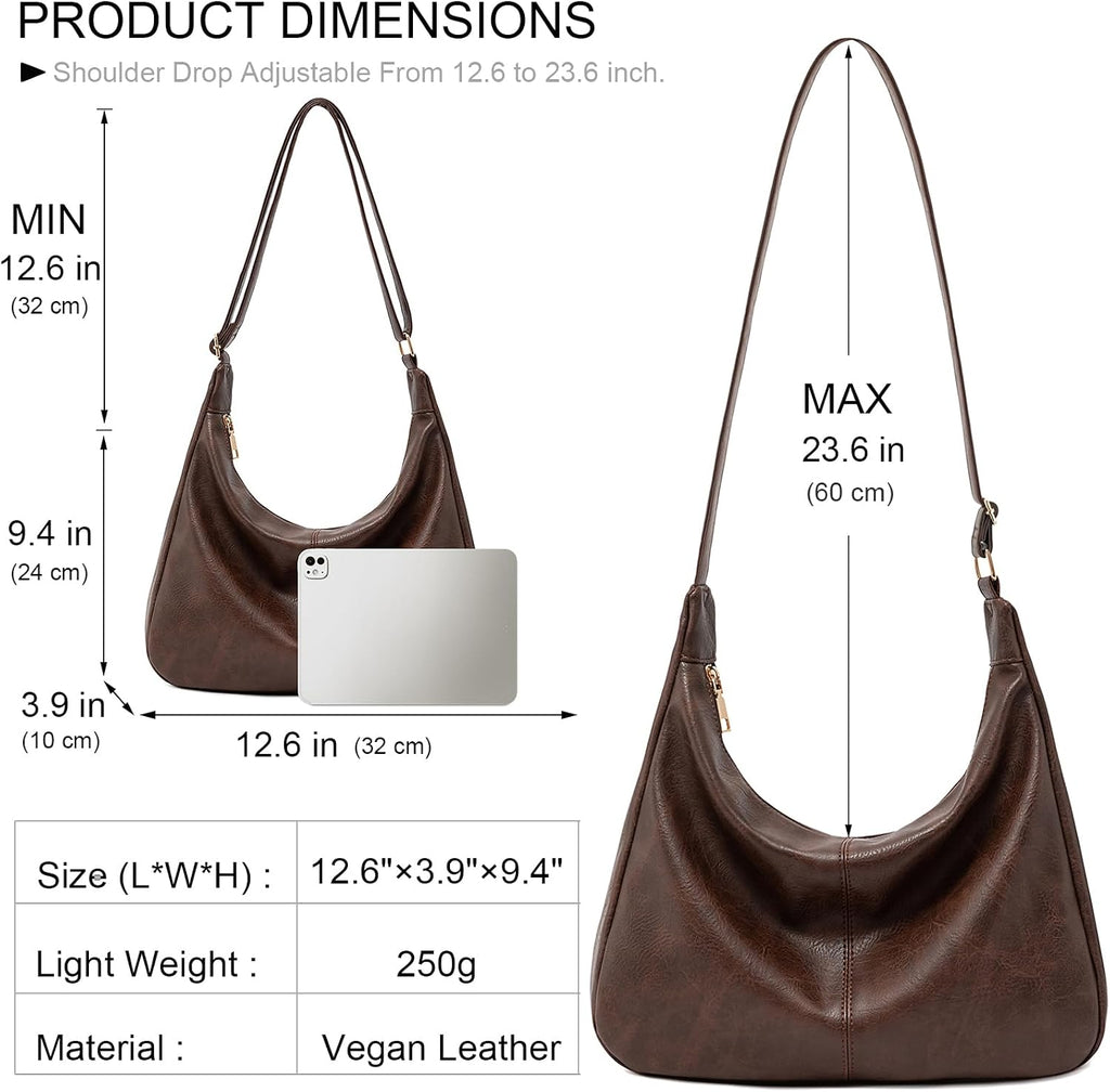 NIUEIMEE ZHOU Bolsos Hobo para mujer Bolso de hombro de cuero vegan...