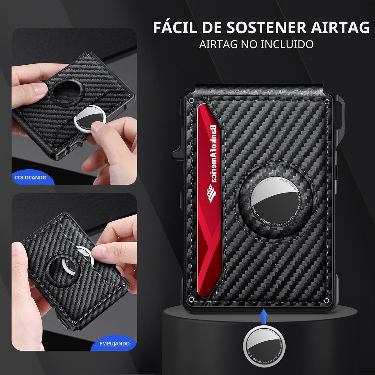 KIKVES Billetera para Airtag para hombre, tarjetero para AirTag con...