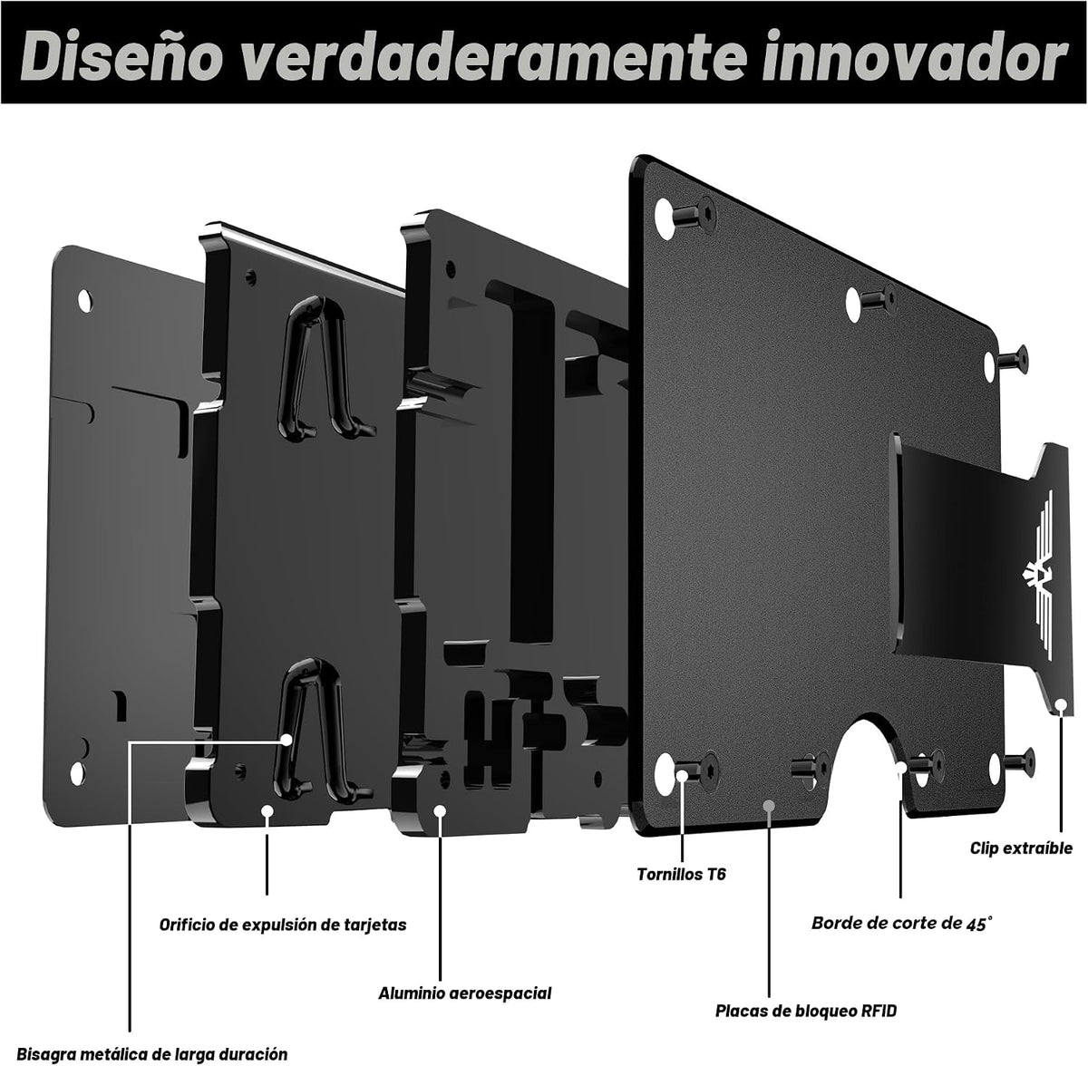 Cartera minimalista Lenvoten para hombres, cartera de metal con cli...