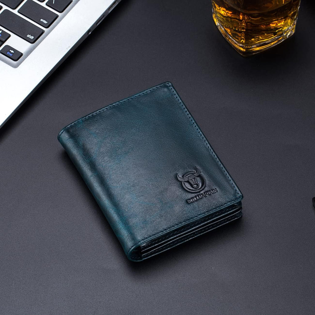 BULLCAPTAIN Cartera de cuero genuino plegable de gran capacidad par...