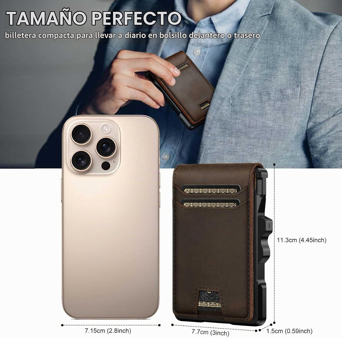furid Cartera de cuero genuino para hombres: billetera minimalista...