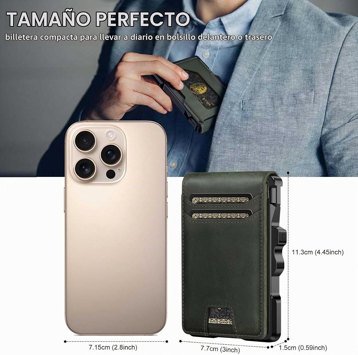 furid Cartera de cuero genuino para hombres: billetera minimalista...