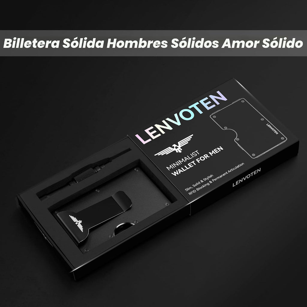 Cartera minimalista Lenvoten para hombres, cartera de metal con cli...