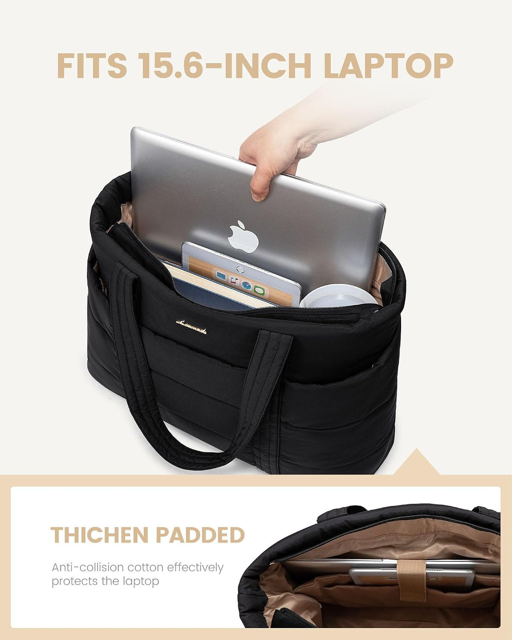 LOVEVOOK Bolsa de mano para mujer, bolsa grande acolchada para comp...