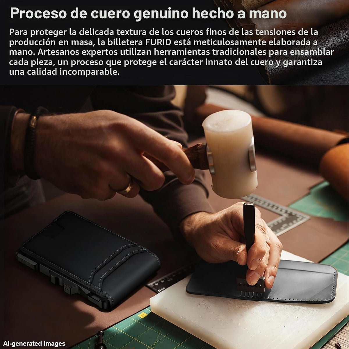furid Cartera de cuero genuino para hombres: billetera minimalista...