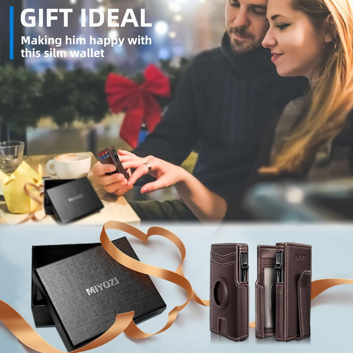 Miyozi - Billetera Airtag para hombre, con clip de dinero, estuche...