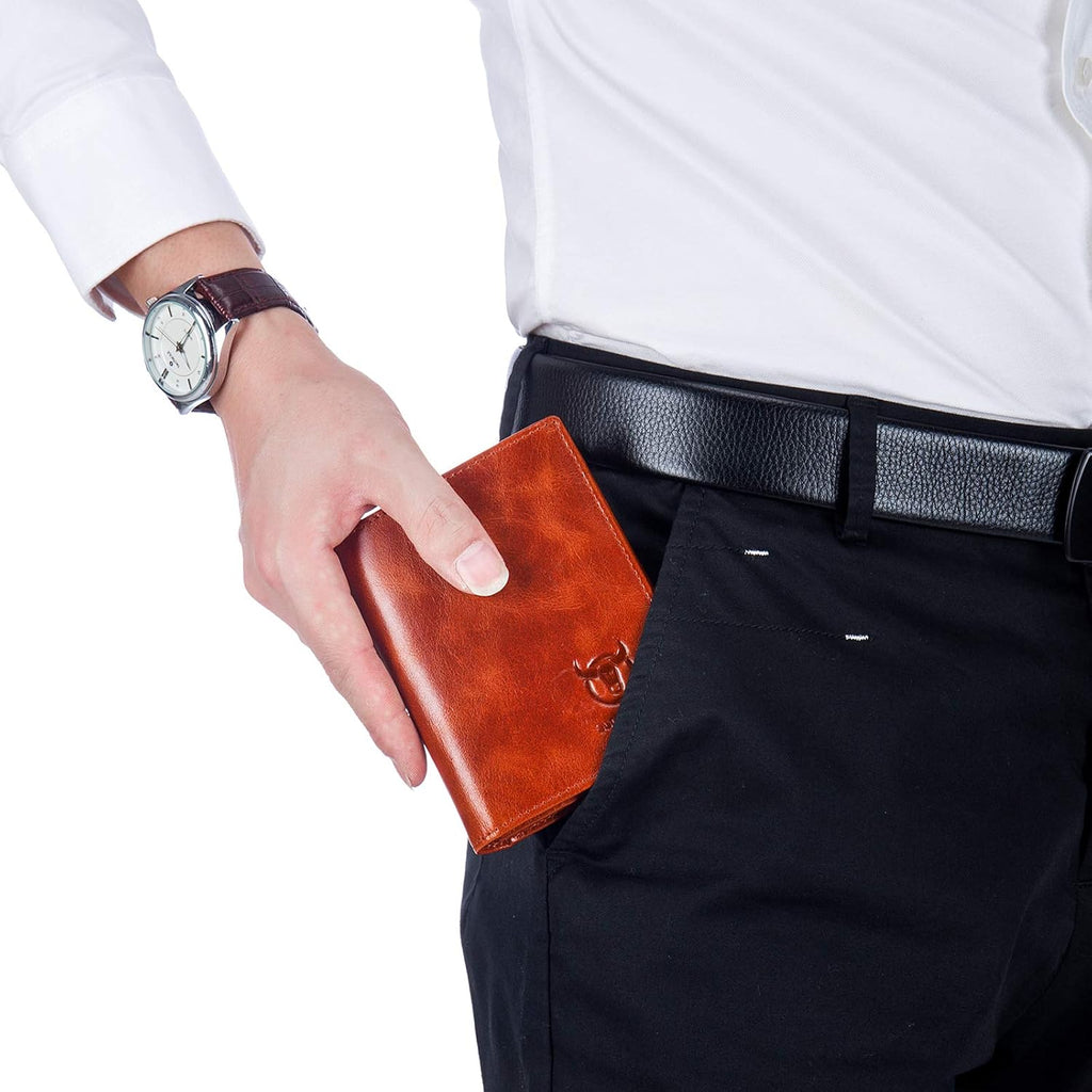 BULLCAPTAIN Cartera de cuero genuino plegable de gran capacidad par...