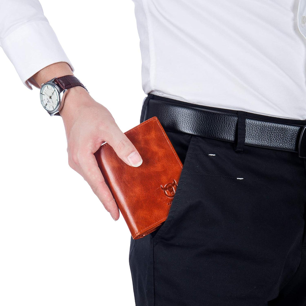 BULLCAPTAIN Cartera de cuero genuino plegable de gran capacidad par...