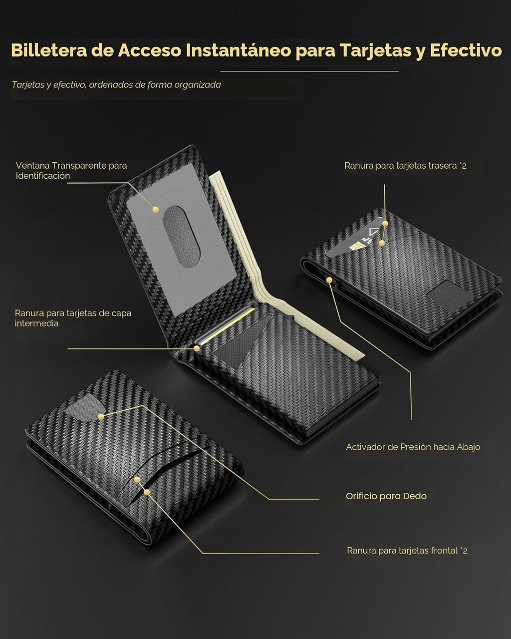 QLD - Cartera minimalista para hombres - Billetera delgada de cuero...