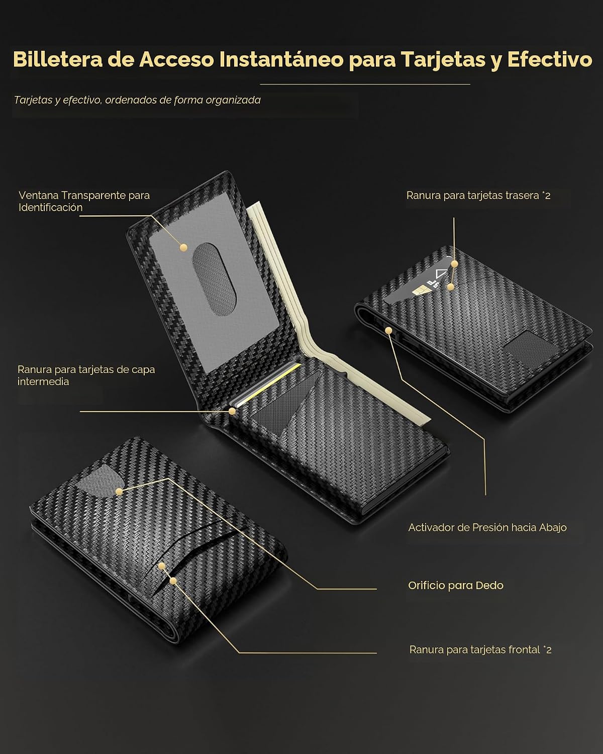 QLD - Cartera minimalista para hombres - Billetera delgada de cuero...