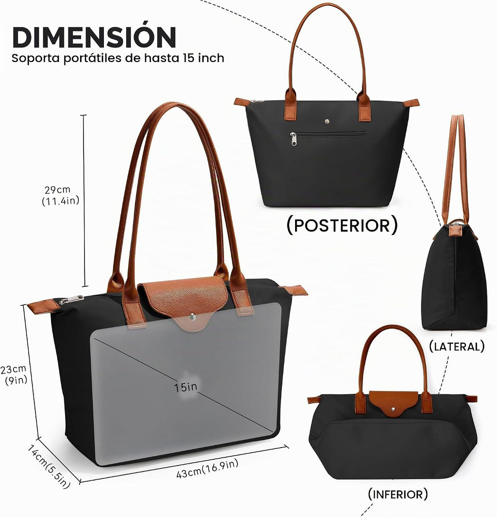 KALIDI Bolso de mano para mujer de nylon con asa superior, bolso de...