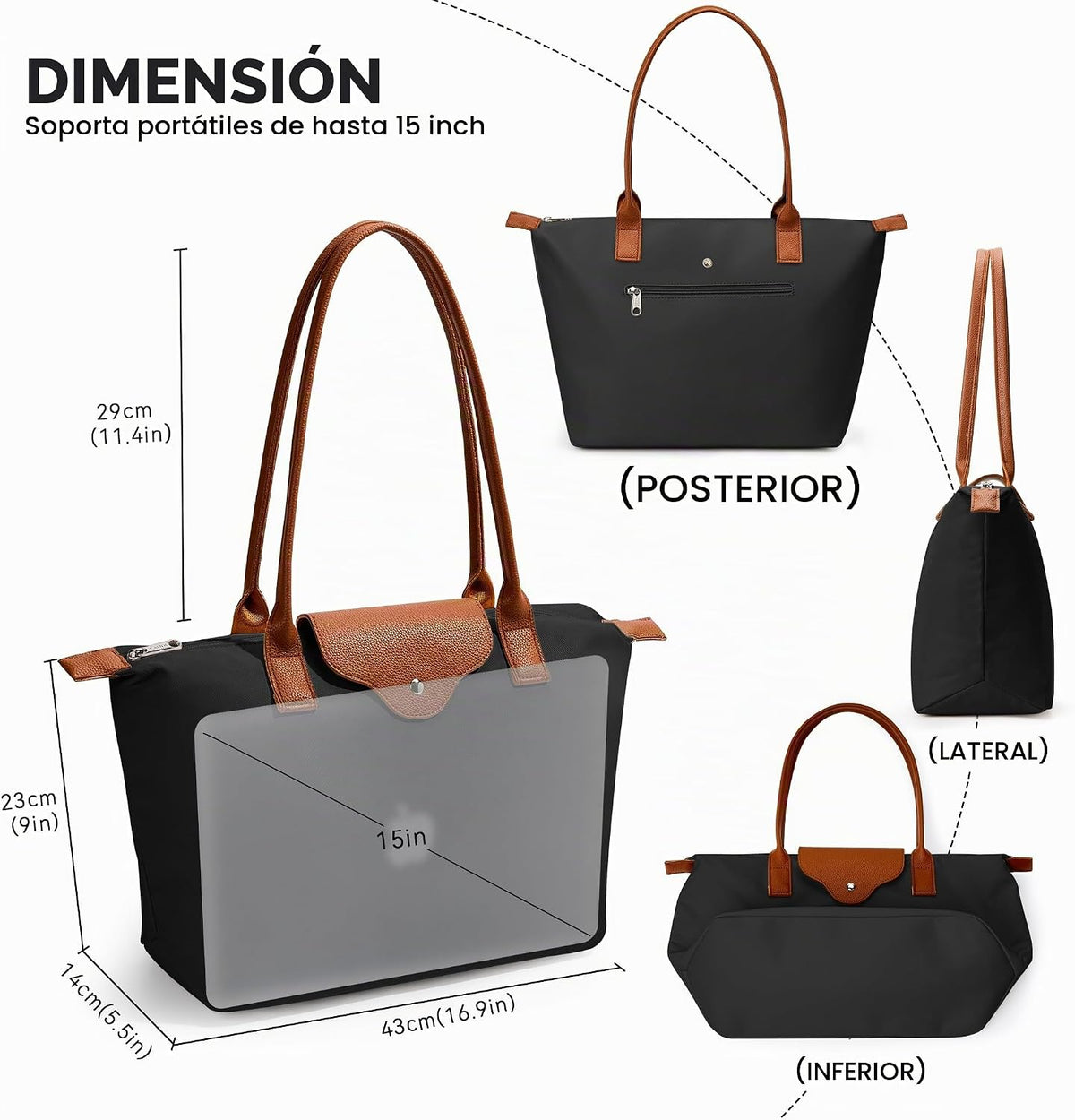 KALIDI Bolso de mano para mujer de nylon con asa superior, bolso de...
