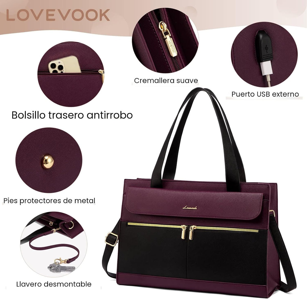 LOVEVOOK Bolsa para laptop para mujeres de 15.6 pulgadas, bolso tip...