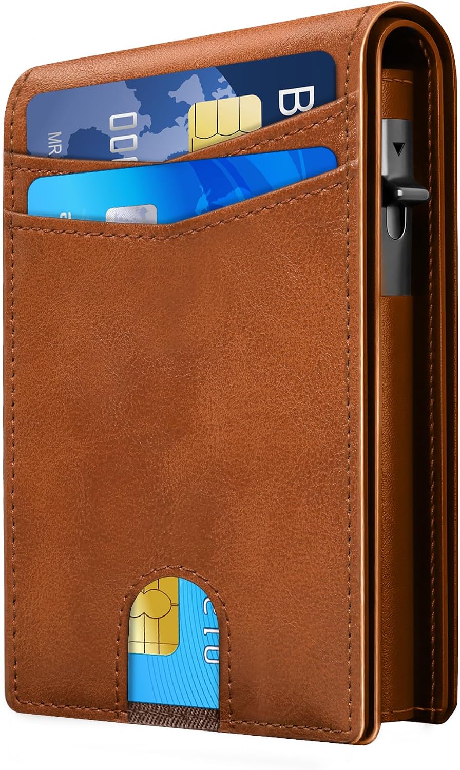 QLD Cartera minimalista para hombres - Cartera de cuero con bloqueo...