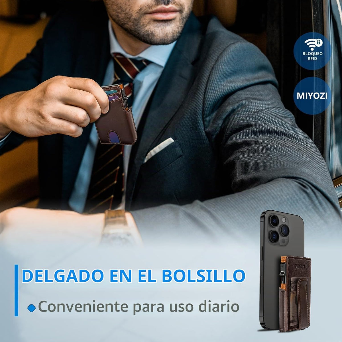miyozi Billetera para hombre, con clip para dinero, bolsillo para m...