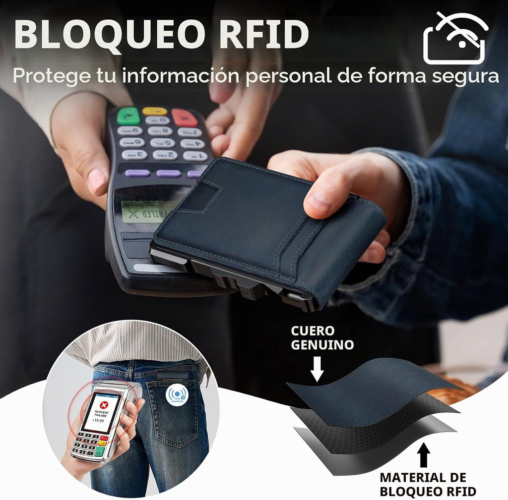 furid Cartera de cuero genuino para hombres: billetera minimalista...