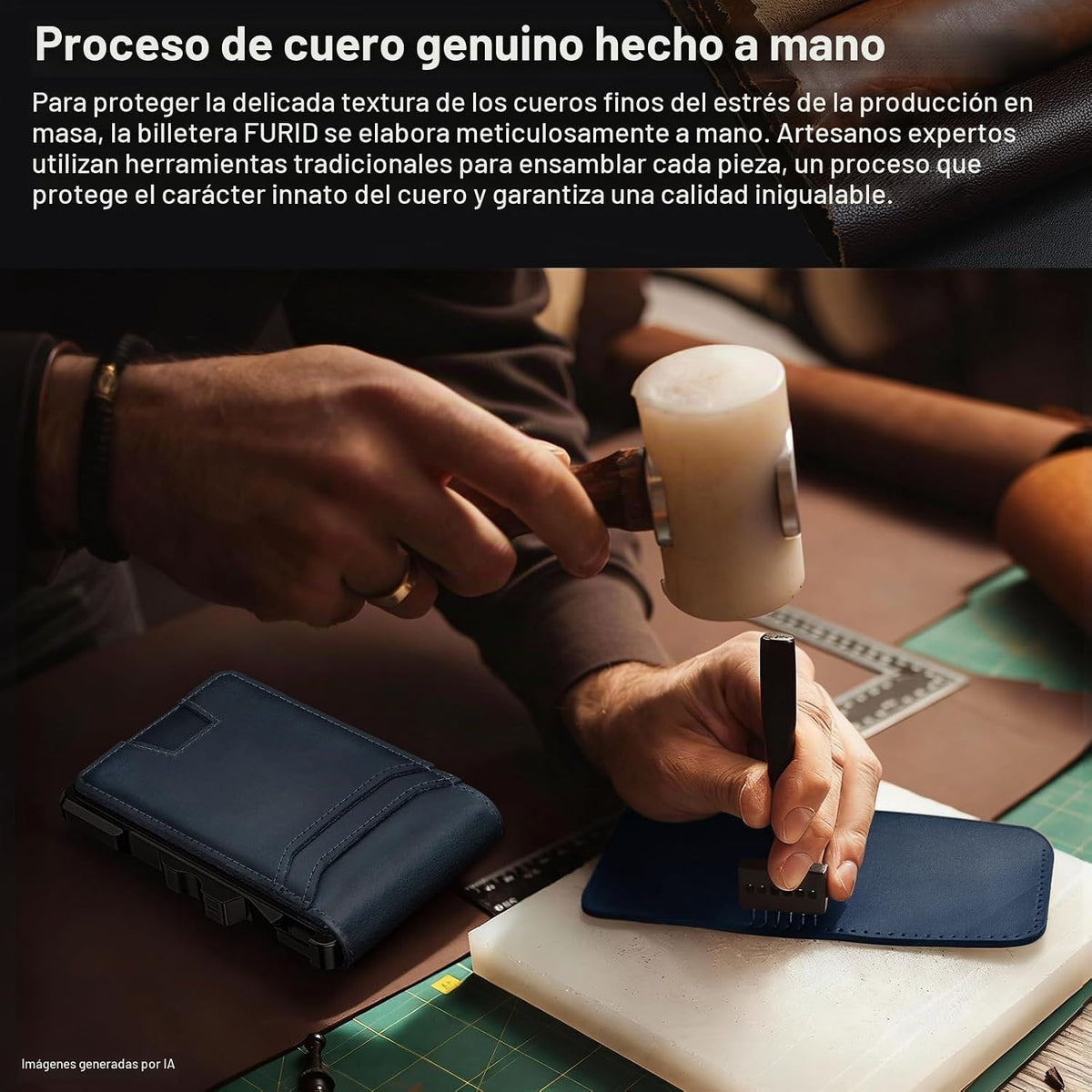 furid Cartera de cuero genuino para hombres: billetera minimalista...