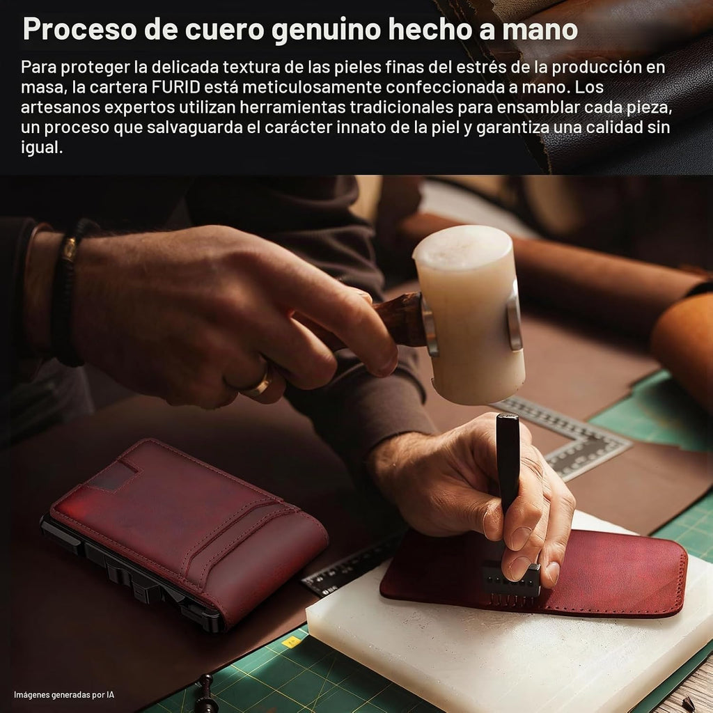 furid Cartera de cuero genuino para hombres: billetera minimalista...