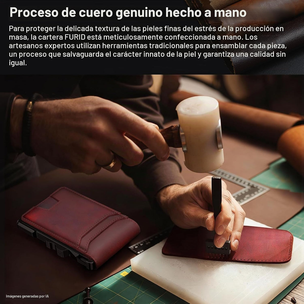 furid Cartera de cuero genuino para hombres: billetera minimalista...