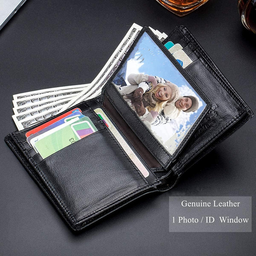 BULLCAPTAIN Cartera de cuero genuino plegable de gran capacidad par...