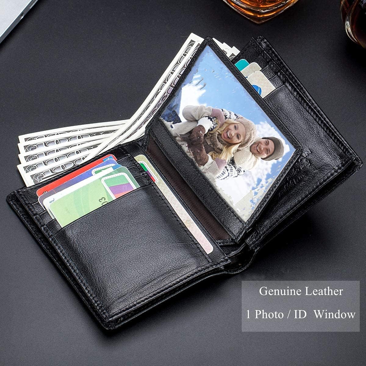 BULLCAPTAIN Cartera de cuero genuino plegable de gran capacidad par...