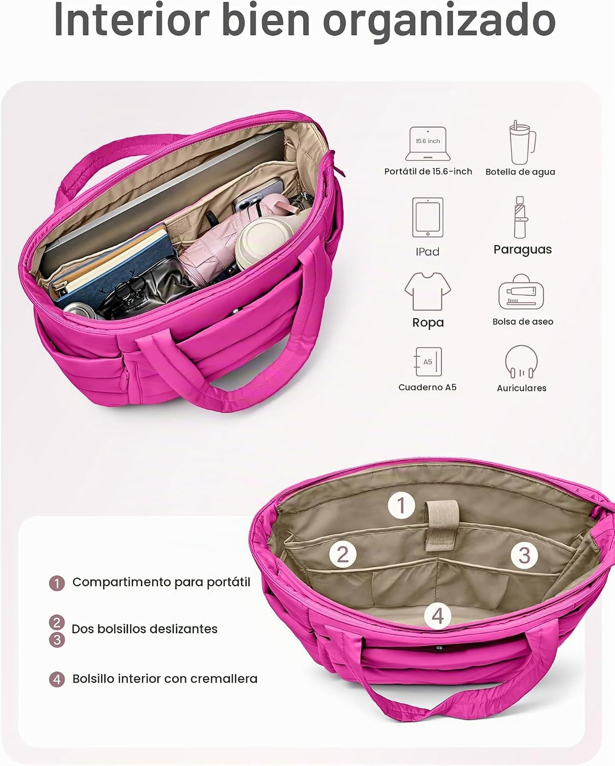 Bolso de mano para mujer con cierre, bolso acolchado tipo puffer co...
